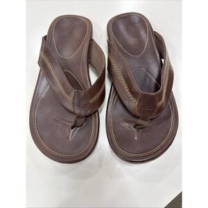 JBU Sandals Mens 10 Flip Flop Thong Flats Brown Leather Slip On Slippers
